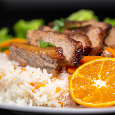 Lombo de porco assado servido com salada e arroz branco