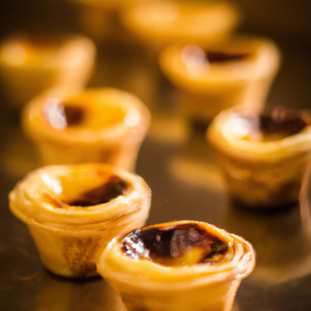 Pastéis de nata em uma bandeja.