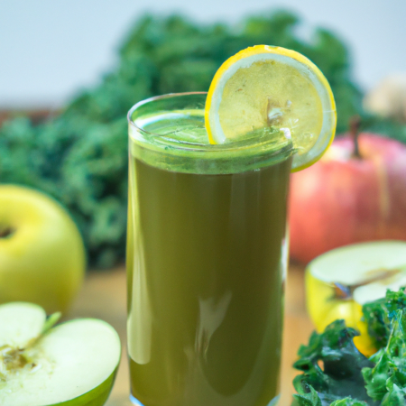 Suco detox verde em um copo alto com canudo