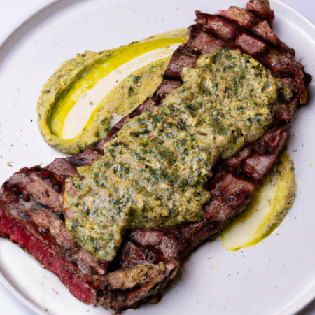 Carne de búfalo grelhada com molho de chimichurri