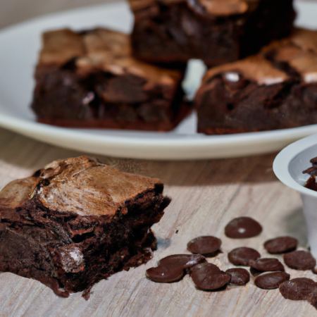 Brownie de chocolate em um prato com uma bola de sorvete de baunilha ao lado