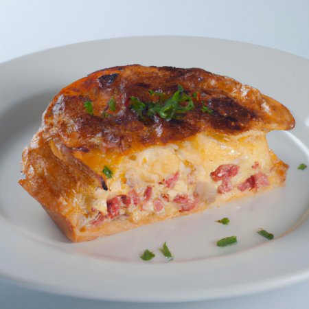 Torta de liquidificador dourada servida em um prato.
