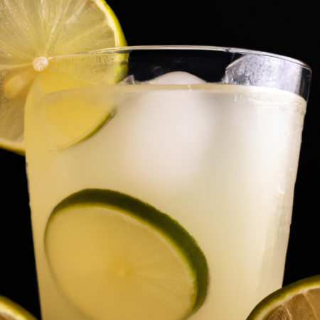 Limonada em um copo com gelo e uma fatia de limão