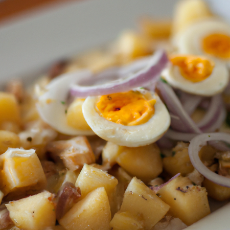 Bacalhau à Gomes de Sá servido em um prato branco.