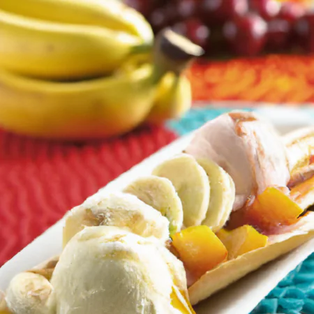 Banana split com sorbet caseiro de frutas