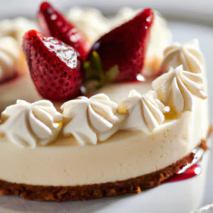 Cheesecake de Morango com Chantilly em um prato branco