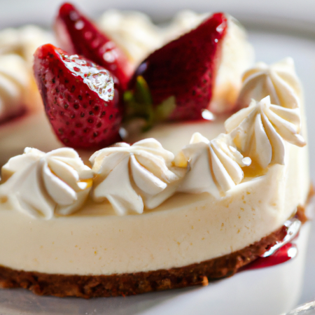 Cheesecake de Morango com Chantilly em um prato branco