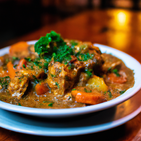 Guisado de Kawarma Búlgaro com Carne de Porco, Vinho Branco e Legumes