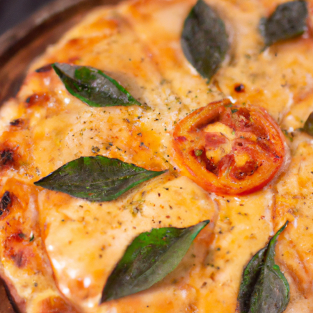 Pizza Margherita fresca, com molho de tomate, mussarela e folhas de manjericão.