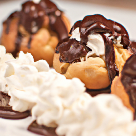 Profiteroles com chantilly e chocolate