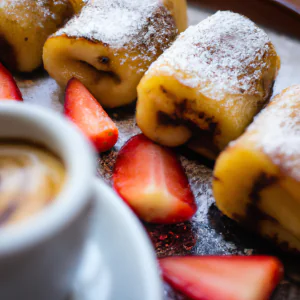 Rolinhos de rabanada com cream cheese e morangos
