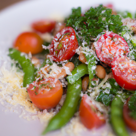 Salada de Feijão Crocante com Tomate, Feijão Verde e Parmesão