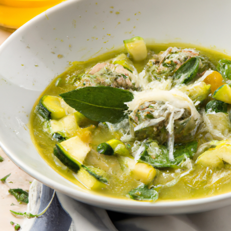 Sopa de abobrinha com almôndegas de parmesão