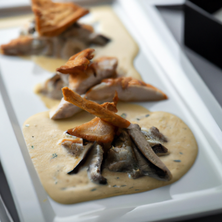 Tiras de Frango Suculentas com Molho de Creme Azedo e Cogumelos